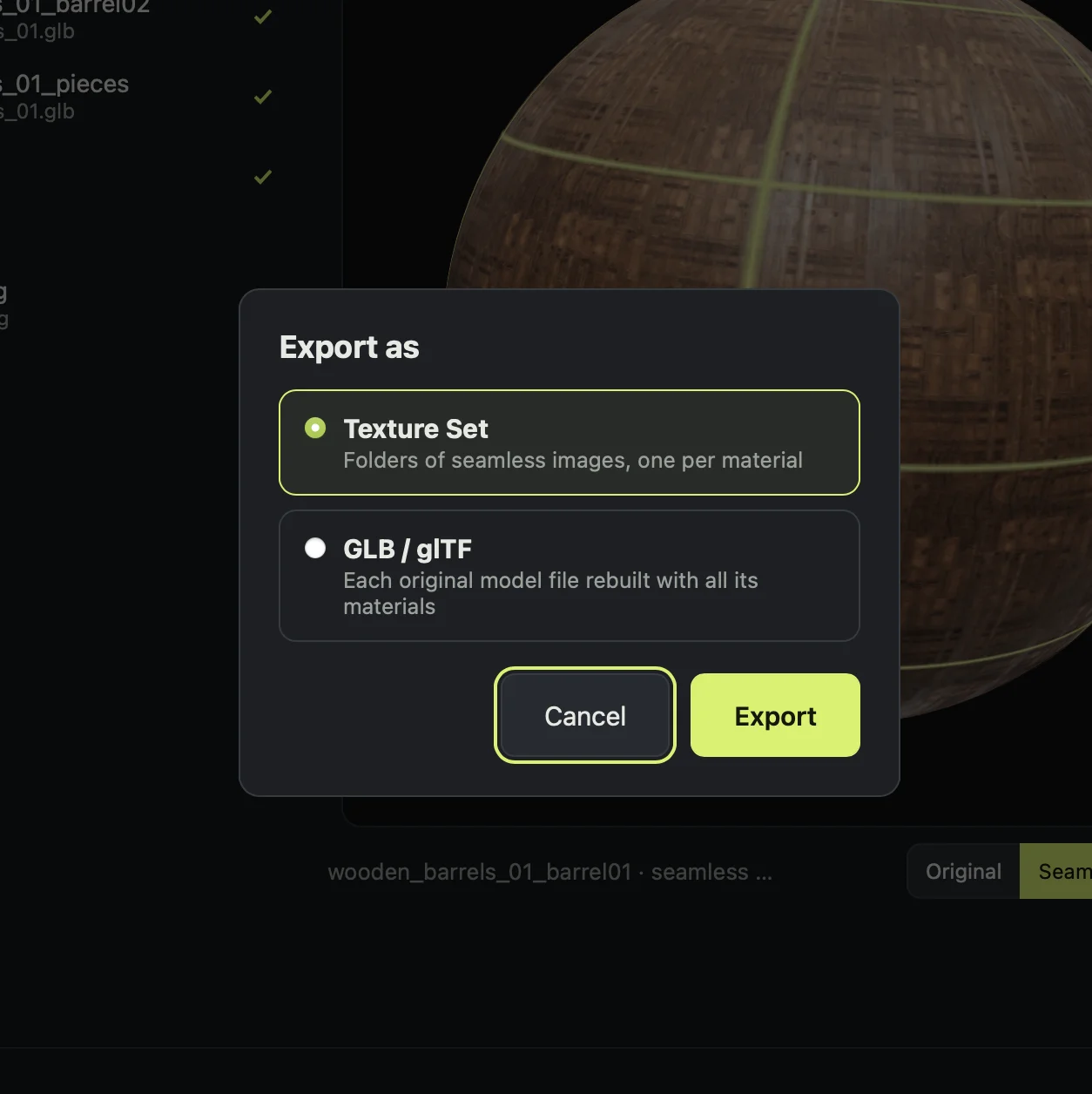 Export material result
